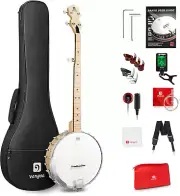 5 String Banjo Open Back Full Size Clawhammer Beginner Kit with Frosted Remo Hea