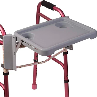 Folding Walker Tray with Two Cup Holders Universal Durable Lightweight Plastic