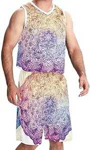[KQNZT] Basketball Jersey, Personalized Jersey, Mens Basketball Jerseys, Purple Blue Ethnic Mandala Retro