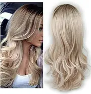 Brown&Ash Blonde : Lady Miranda Ombre Wig Brown to Ash Blonde High Density Heat Resistant Synthetic Hair Weave Full Wigs for Women(Brown&Ash Blonde)