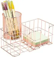 3PCS Metal Sticky Note Holder, YRYUNRUI Square Rose Gold Mesh Memo Holders, Cube Office Desk Accessories for Desk Organize Pen Pencil Home Office Supplies (2 Post Note Holders +1 Pen Dispenser)
