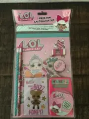LOL SURPRISE! 7 PIECE FUN CALCULATOR SET NIP NOTEPADS PENCILS ERASER CALCULATOR