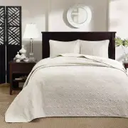 NEW! ~ BEAUTIFUL XXL OVERSIZED IVORY WHITE CLASSIC BEDSPREAD QUILT SET KING CAL
