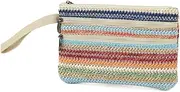 [BBORGDC] Zip Clutch Purse with Detachable Strap, Small Woven Crossbody Bag & Wristlet Pouch, Compact Braided Straw Purse for Everyday Essentials, Beach Vacations, and Travel Accessories, Bluestripe