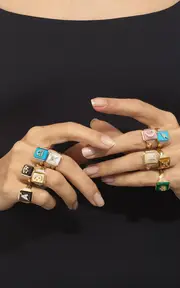 [Sorellina] Hummingbird 18K Yellow Gold Agate, Diamond Signet Ring