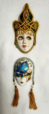 2 Mardi Gras Masquerade Ceramic Masks Ornaments