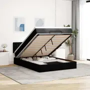 vidaXL Ottoman Bed with Mattress & LEDs Black Queen Fabric