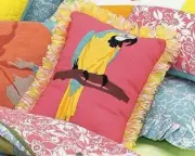 12x16 PARROT PILLOW : PINK TROPICAL BIRD C&F KAHALA BEACH HOUSE