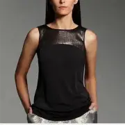 Women Narciso Rodriguez Design Nation Sleeveless Sequin Black tank Top ~ Medium