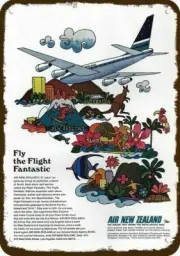 1967 NEW ZEALAND AIRLINES Vintage Look DECORATIVE METAL SIGN - 60's PSYCHEDELIC