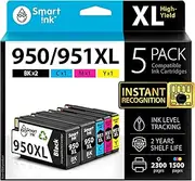 Smart Ink Compatible Ink Cartridge Replacement for HP 950XL 951XL 950 XL 951 XL 5 Pack Combo to use with Officejet Pro 8600 plus 8610 8620 8100 8625 8630 Printers (2 Black & 1 Cyan 1 Magenta 1 Yellow)