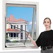 DIY Adjustable Magnetic Window Screen Max 56"x35"W Fits Magnet Screen mesh Easy Installation White fram Encrypted mesh