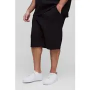Mens Black Tall Oversized Dropped Crotch Scuba Shorts
