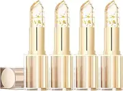Transferproof Color Changing Lipstick with Gold Crystals,Color Changing Lipstick Gold Foil for Women Long Lasting 24 Hours,Transparent Long Lasting Moisturizing Lip Balm (4 pcs)