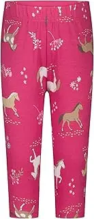 [SALT AND PEPPER] Girls' Capri with Horses AOP Made of S.Jersey Leggings, Camelia Pink, 122 cm