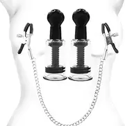 Nipple Suckers and Stainless Steel Nipple Clamps Adjustable Pressure Breast Clamps Stainless Steel Non Piercing Nipple Clips Clamps and Nipple Suckers Nipple Rings Decorative Clip for Pleasure Toys for Women Men Black