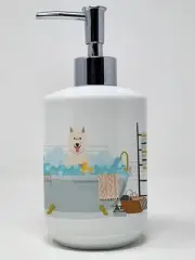 White German Shepherd in Bathtub Ceramic Soap Dispenser Hand Soap Dispenser