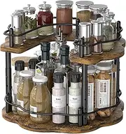 [Blissify] Wooden Lazy Susan Organiser, 2 Tier Turntable Spice Rack Height Adjustable, Rotating Seasoning Organizer, Spinning Tray Shelf for Kitchen, Countertop, Cabinet, Dining Table, Vanity Storage