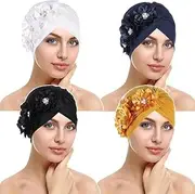 [Generic] Womens Sequin Flower Turban Elegant Beanie Head wrap Chemo Cap