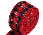 C118 6M Bedroom Christmas Red and Black Lattice Ribbon Tie Bow Ornaments Imitation Linen Lattice with Snowflake Ribbon