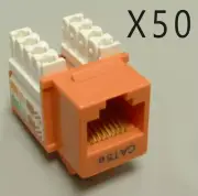 50 Pack Lot - CAT5e Keystone RJ45 110 Punch Down Keystone Snap-In Jack - Orange