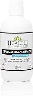 Dead Sea Magnesium Oil + Essential Minerals 8 oz. Physician Formulated Calming, Soothes Aches, Pains, Cramps, Sleeplessness
