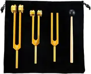 Dophee Tuning Forks Set(128Hz, 256Hz, 512Hz)- Body Weighted Tuning Forks Perfect for Sound Healing, Medical, DNA Repair, Therapy with Hammer and Storage Bag, Gold