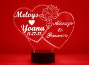 Love Heart Valentines Day Personalized LED Night Light Lamp, w/Remote