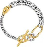 WOWORAMA Gold Cuban Link Bracelet for Women Men Unisex Thick Chunky Chain Bracelet Heart Coin Charm Bracelet OT Toggle Clasp