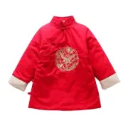 Kids Boy Girl Quilted Padded Jacket Chinese New Year Tang Suit Warm Midi Top Red