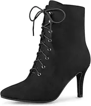 [Allegra K] Women's Pointy Toe Zip Lace Up Stiletto Heel Ankle Boots