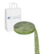 Apple Green 4 Row Diamond Rhinestone Ribbon Trim Mesh Wrap 10 Yards - uh