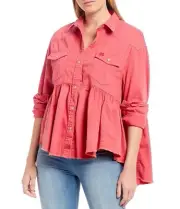 Free People DYLAN Babydoll PINK LOVE Snap button Top S NWT
