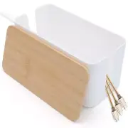 Cable Tidy Box White Cable Box with Bamboo Lid Cable Organiser Cable Manageme...