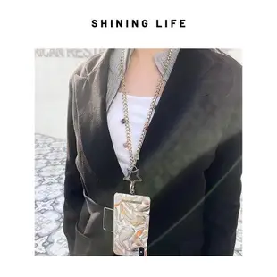 Shininglife手機鏈原創韓國手機鏈條手機殼斜挎掛繩金屬掛脖鏈子