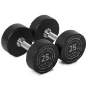 Titan Fitness 25 LB Set Round Urethane Dumbbells, 32mm Medium Volcano Knurling