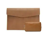 Pu Leather Litchi Pattern Sleeve Case For 14 Inch Laptop - Liner Bag & Power Bag Light Brown