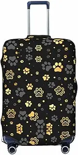 [Alliya] Dog Paw Print Elastic Travel Luggage Cover Suitcase Protector Fits 18-32 Inch Luggage, Black, L