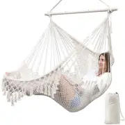 Hammock Chair Super Large Hanging Chair Soft-Spun Cotton Rope Weaving Chair, ...