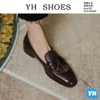 在飛比找蝦皮購物優惠-YH SHOES 複古英倫瑞等鞋女鞋秋季新款真皮流蘇低跟淺口