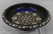 12" Black Marble Fruit Bowl, Mop Shell Inlay, Handmade Art, Fruit Bowl for decor