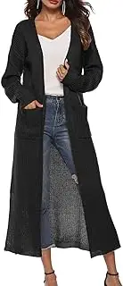 [Generic] Women's Lightweight Longline Knitted Cardigan, Open Front Draped Sweater Coat with Pockets