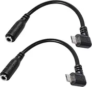 MEIRIYFA Micro USB Male to AUX 3.5mm Audio Cable Cord, 2Pack 1/8" Female to Micro USB 5pin Male Adapter Right Angled for Headset Active Clip Mic -15cm