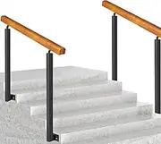Solid Wood S il for Indoor Outdoor Steps Non Slip Grab Rail with Wrought Iron Posts 2 4 Step Support Rod 32inch(Size) 37inch(Color)