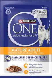 PURINA ONE Mature Adult 7+ Wet Cat Food Succulent Chicken in Gravy Pouch 12x70g