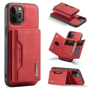 DG MING For Apple iPhone 12 Pro Max Premium Trifold Wallet Leather Case With 2-in-1 Magnetic Detachable Card Holder Pocket Cover - Red