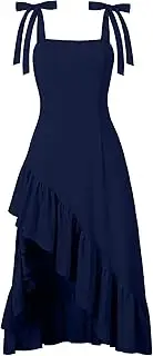 [Wellwits] Women's Tie Wide Strap High Low Ruffle Party Cocktail Dance Dress