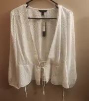 Banana Republic Factory Black White Polka Dot Tie Front Blouse Top Size S NWT