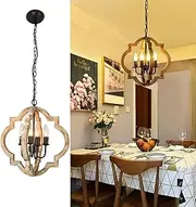 Rustic Wooden Pendant Light for Dining Room | Vintage Farmhouse Hanging Lamp with Adjustable Height | 4-Light Chandelier for Kitchen, Living Room, Hallway | E12 Socket Compatible (Beige,M)