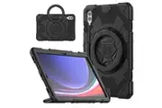 Samsung Galaxy S9 Plus/S9 FE+ 12.4 inch 2023 Handle Bracket & Shoulder Strap Shockproof Kids Super-Hero Case-Black&Black